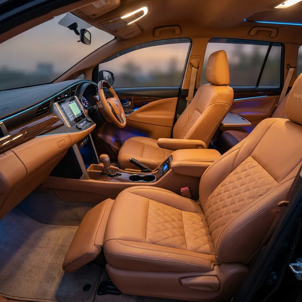 Toyota Innova Crysta Luxury Leather Cabin view - available for hire in Madurai