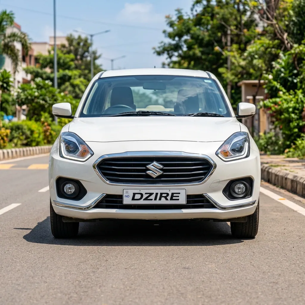 Swift Dzire Front Exterior view - available for hire in Madurai