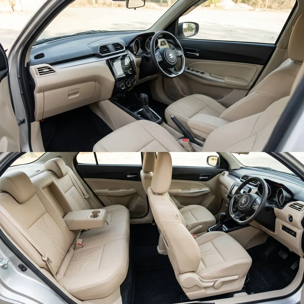 Swift Dzire Interior Seating view - available for hire in Madurai