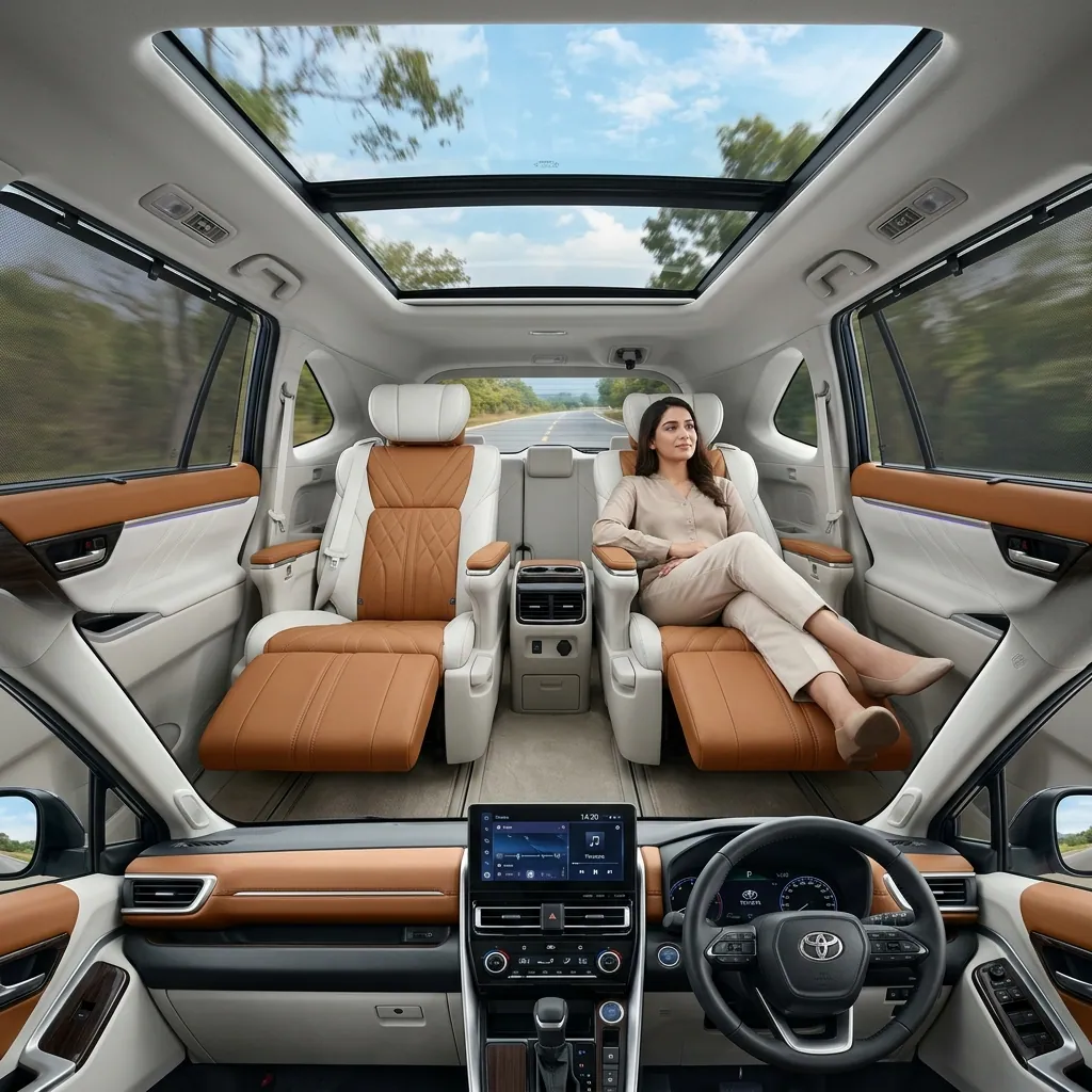 Toyota Innova Hycross Panoramic VIP Interior view - available for hire in Madurai
