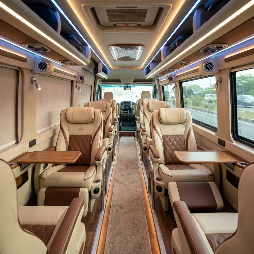 Force Urbania Reclining Seats Interior view - available for hire in Madurai
